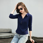 Long sleeved women's lapel T-shirt