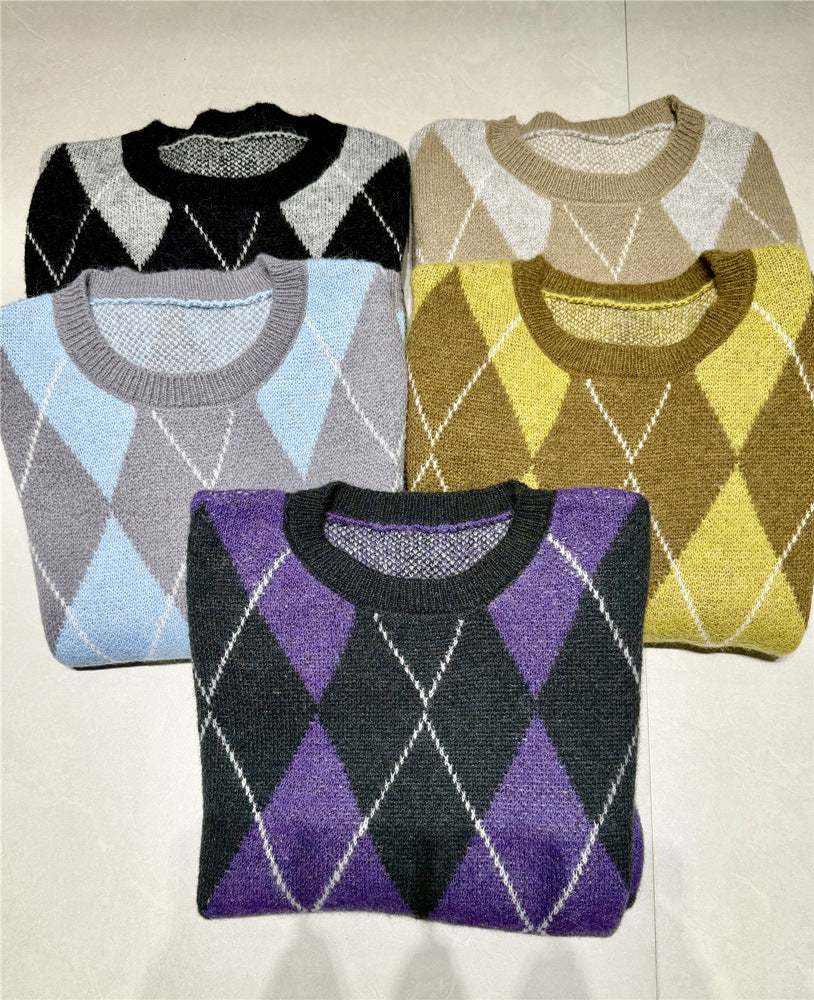 Suéter Feminino Gola Redonda Estampa Losango
