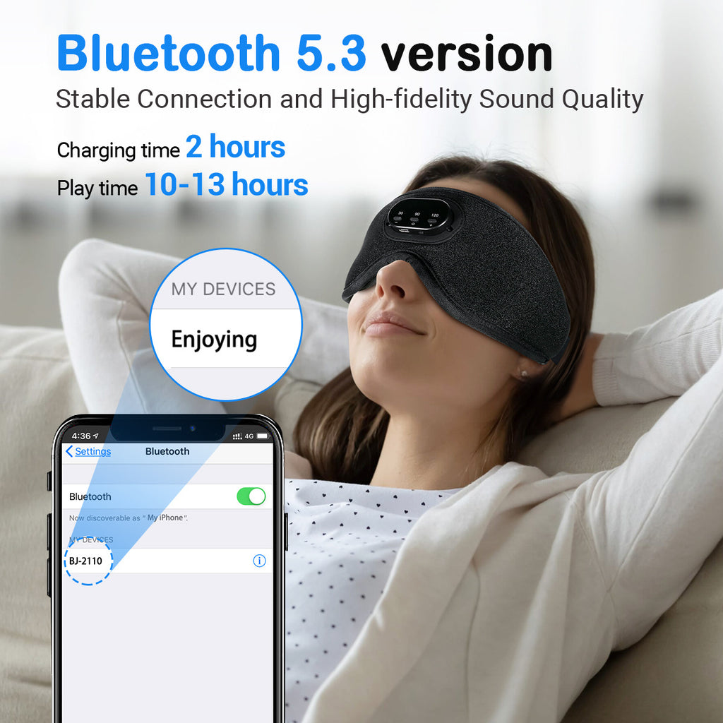 Máscara de Dormir com Música Bluetooth e Ruído Branco 3D