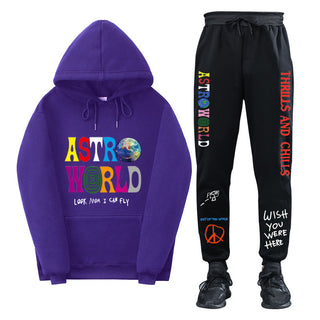 Travis Scott ASTROWORLD Hooded Sweatshirt and Sweatpants Set Casual Style