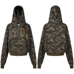 Women's Camouflage Rhinestone Letter Zip-Up Hoodie Loose Street Casual Jacket