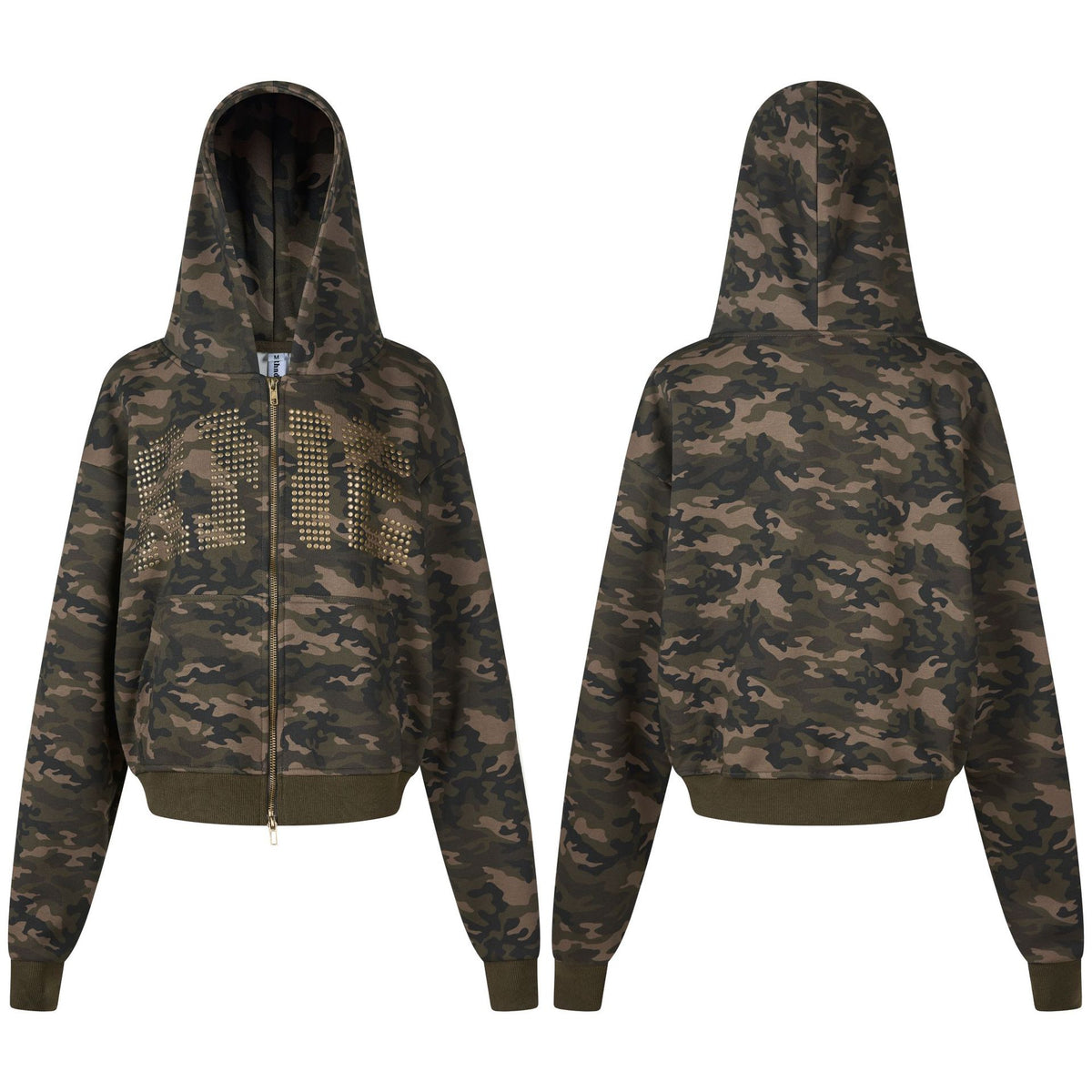 Women's Camouflage Rhinestone Letter Zip-Up Hoodie Loose Street Casual Jacket