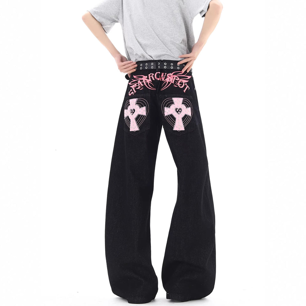 Causal  Vintage Black High Waist Loose Slim Fit Wide Leg Jeans