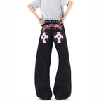 Causal  Vintage Black High Waist Loose Slim Fit Wide Leg Jeans