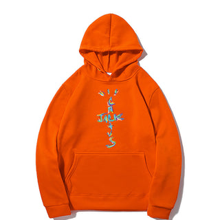 Western Hip-Hop Letter Print Long Sleeve Hooded Fleece Sweatshirt