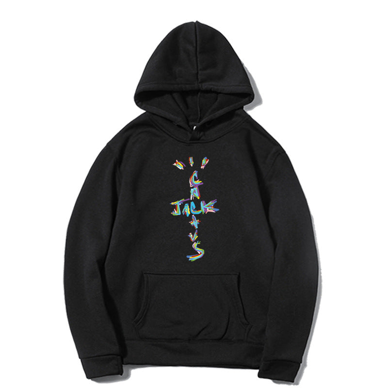 Western Hip-Hop Letter Print Long Sleeve Hooded Fleece Sweatshirt