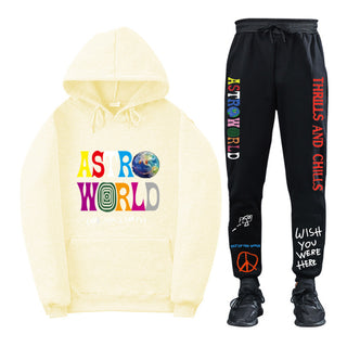 Travis Scott ASTROWORLD Hooded Sweatshirt and Sweatpants Set Casual Style
