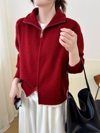 Stand up collar zipper sweater for women
