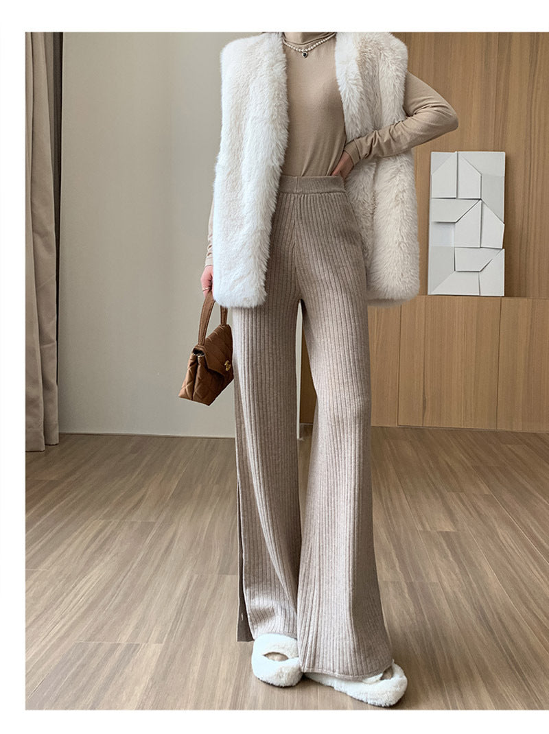 Calça Pantalona Feminina Tricô Efeito Cashmere