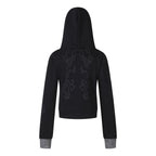 Women's Punk Print Hooded Zip-Up Jacket Slim Fit Casual Rivet Fleece Coat