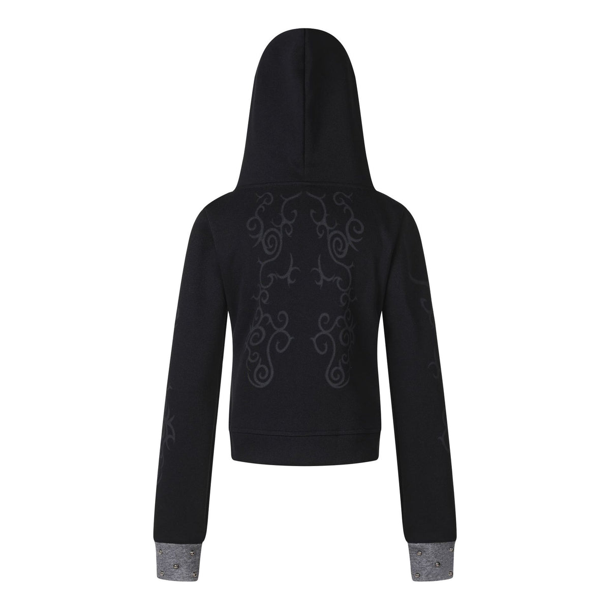 Women's Punk Print Hooded Zip-Up Jacket Slim Fit Casual Rivet Fleece Coat