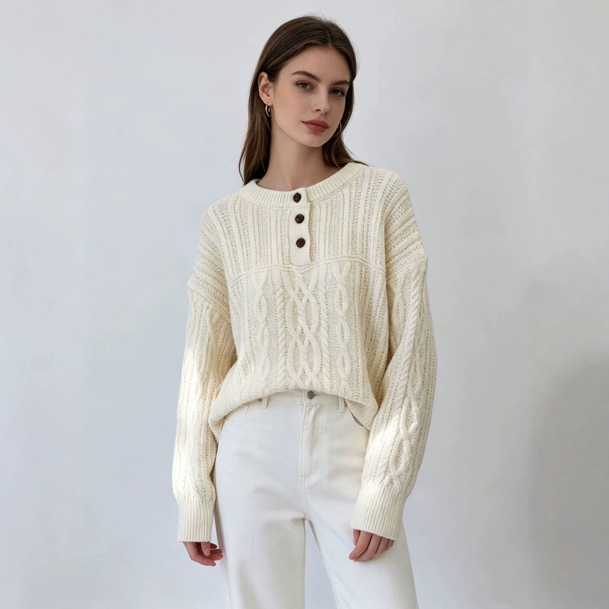 Round neck loose sweater for women