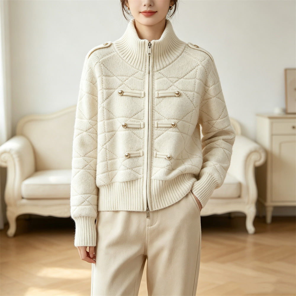 Cardigan Feminino Gola Alta com Zíper