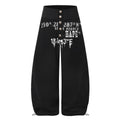 Curved Leg Wide Leg Sweatpants with Distressed Coordinate Print Drawstring