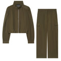 Zipper Bubble Bottom Coat+Pants Set for Women