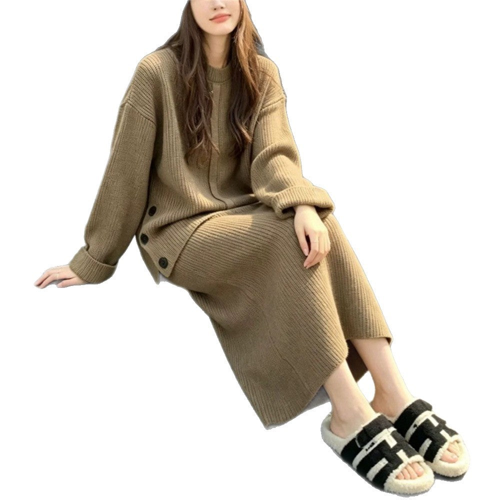 Round neck pullover sweater set for women