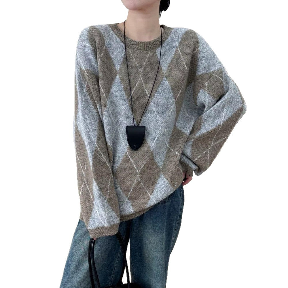 Suéter Feminino Gola Redonda Estampa Losango
