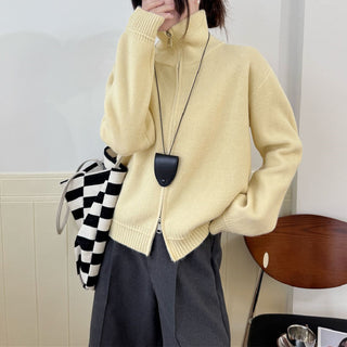 Stand up collar zipper sweater for women