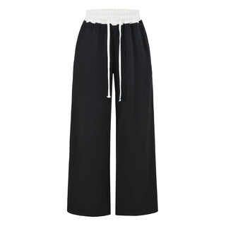 Women's Gray Striped Sweatshirt and Wide Leg Sweatpants Casual Loose Two-Piece Set