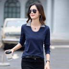 Women's long sleeved contrasting polo collar T-shirt