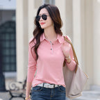 Solid color lapel long sleeved top