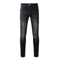 Trendy Distressed Graffiti Print Patched Stretch Denim Acid Wash Skinny Jeans