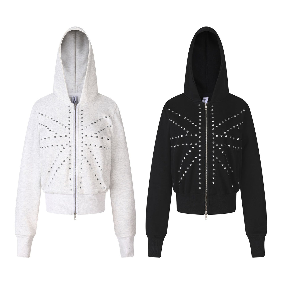 Casual Rhinestone Embellished Zip-Up Hooded Slim Fit Cropped Jacket