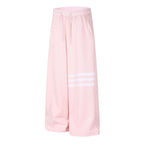 Three-Stripe Wide Leg Drawstring Sweatpants Women Casual Soft Straight Long Pants