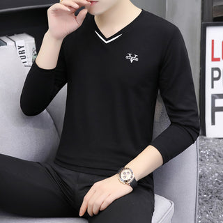 V-neck men's long sleeved T-shirt