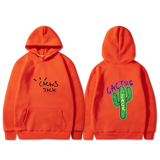 Western Hip Hop Style Cactus Graphic Long Sleeve Hooded Unisex Sweatshirt
