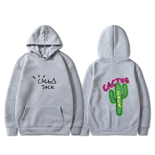 Western Hip Hop Style Cactus Graphic Long Sleeve Hooded Unisex Sweatshirt