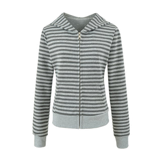 Women's Gray Striped Sweatshirt and Wide Leg Sweatpants Casual Loose Two-Piece Set