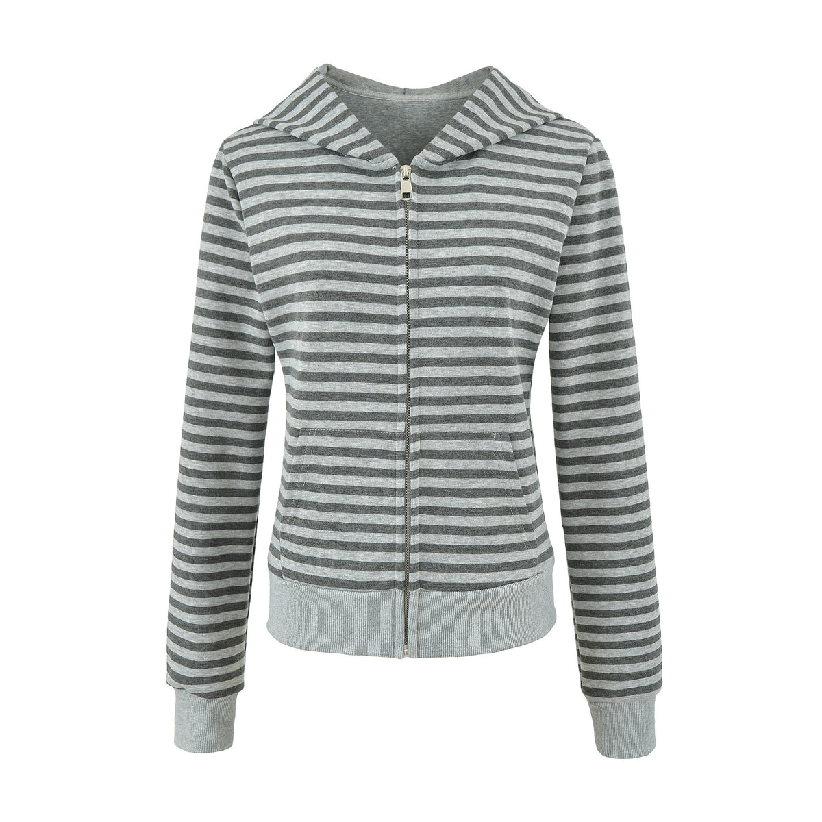 Women's Gray Striped Sweatshirt and Wide Leg Sweatpants Casual Loose Two-Piece Set