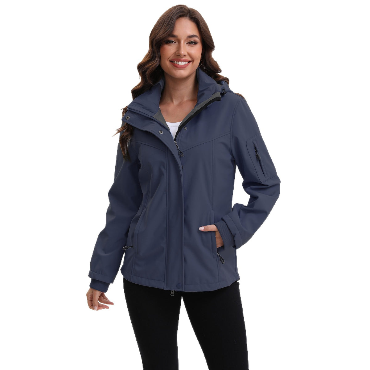 Detachable hat with multiple pockets and fleece jacket for women