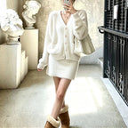 V-neck sweater short skirt set
