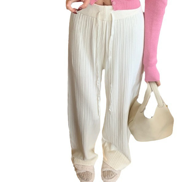 Calça Pantalona Feminina Canelada com Cordão
