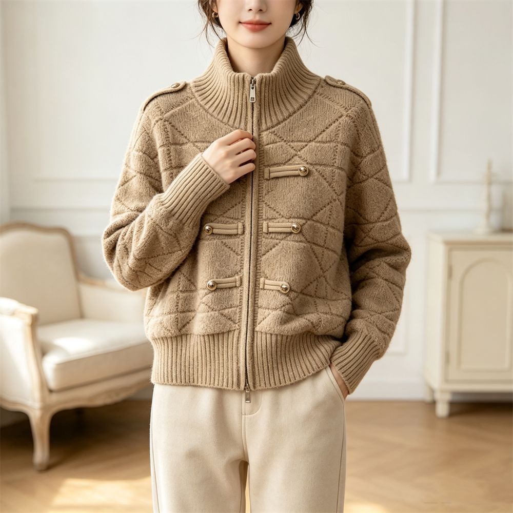 Cardigan Feminino Gola Alta com Zíper