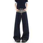 Stylish Button-Down Denim Pants for Men, Summer High Street Trendy Loose Straight Leg Wide Leg Drop Crotch Long Pants