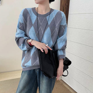 Suéter Feminino Gola Redonda Estampa Losango
