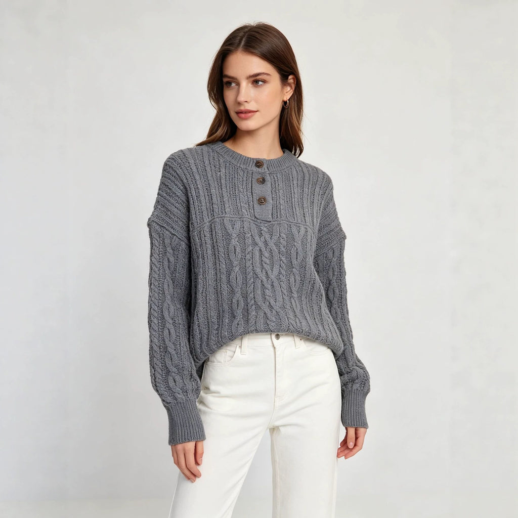 Round neck loose sweater for women