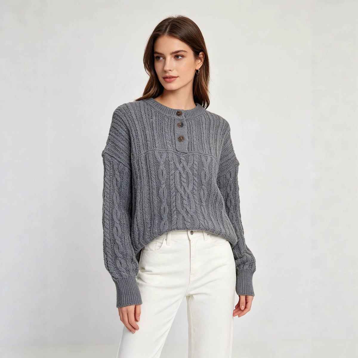 Round neck loose sweater for women