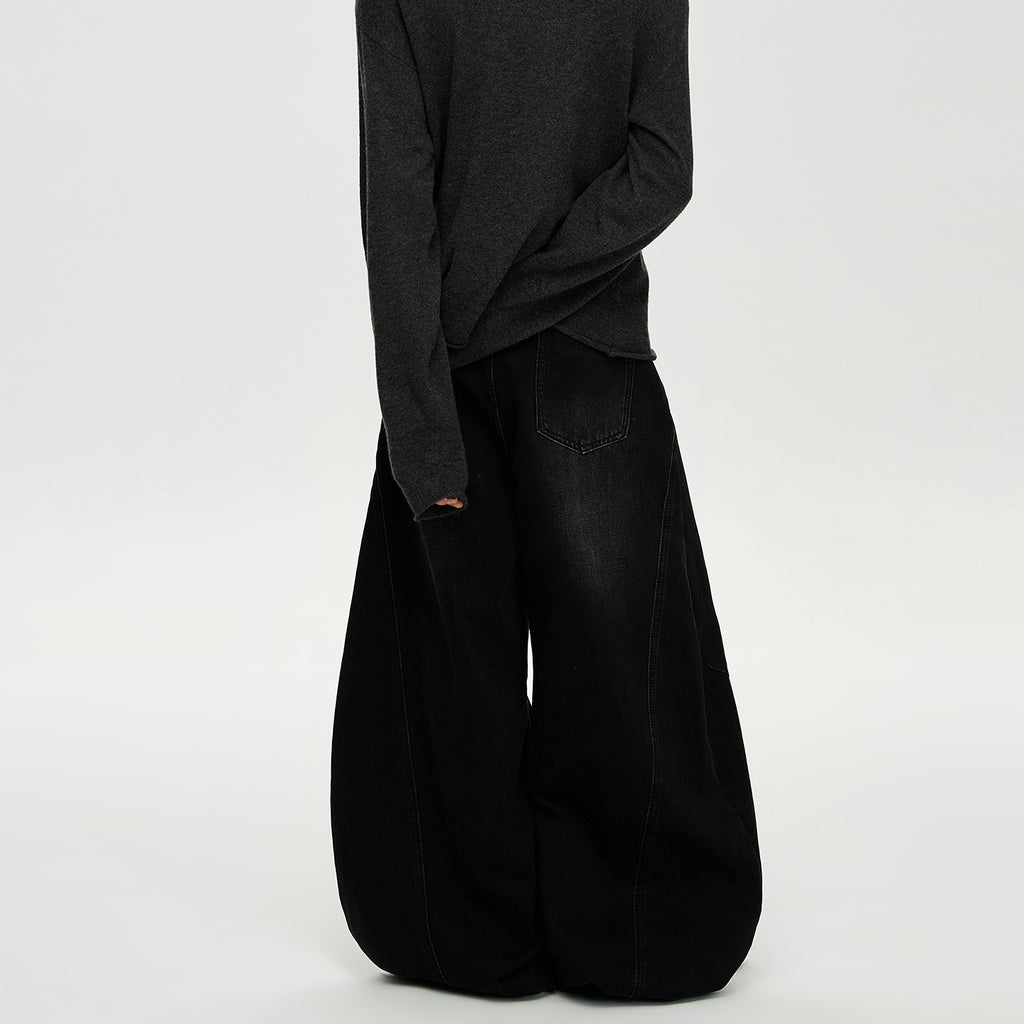 Retro Knife-Edge Washed Distressed Denim Pants Men Cleanfit Silhouette Loose Straight Leg Wide Leg Long Trousers Trendy
