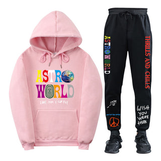 Travis Scott ASTROWORLD Hooded Sweatshirt and Sweatpants Set Casual Style