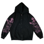Women's Retro Print Long Sleeve Zip Hoodie