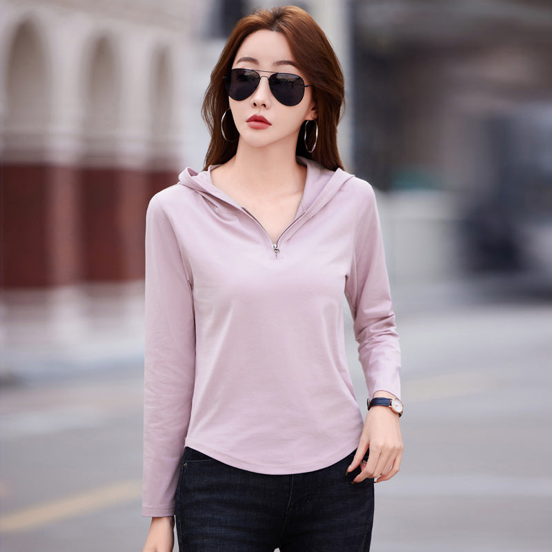 Elastic slim fit hooded women's top