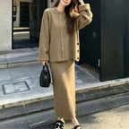 Round neck pullover sweater set for women