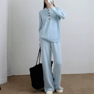 Round neck half open collar pullover sweater for women
