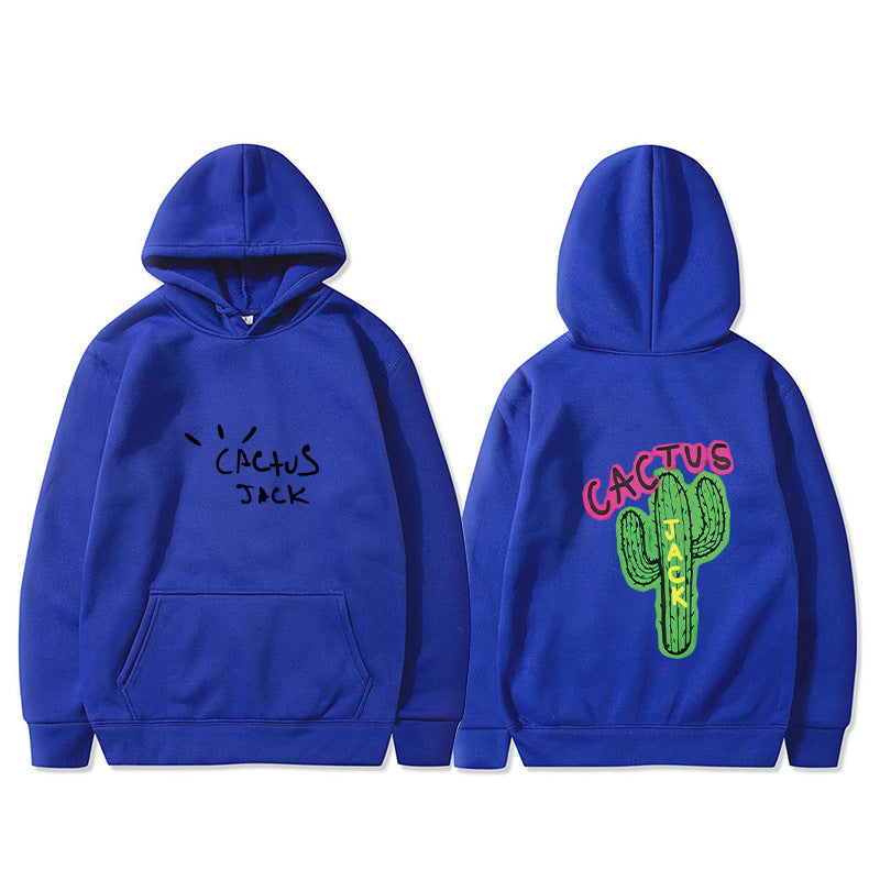 Western Hip Hop Style Cactus Graphic Long Sleeve Hooded Unisex Sweatshirt
