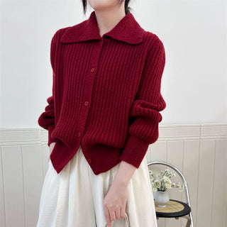 Women's collar long sleeved cardigan sweater