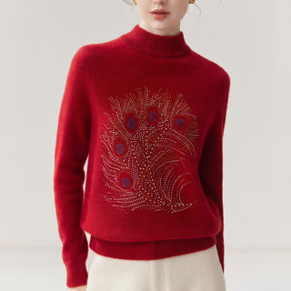 Half height round neck long sleeved sweater